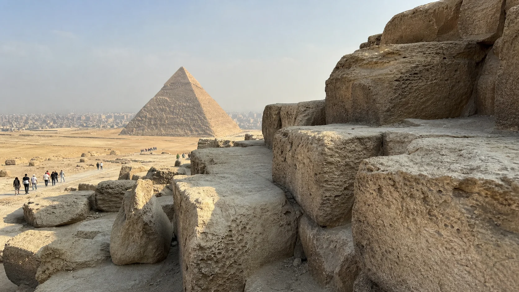 Imagined present-day smartphone photograph of Cairo & Giza: On the plateau